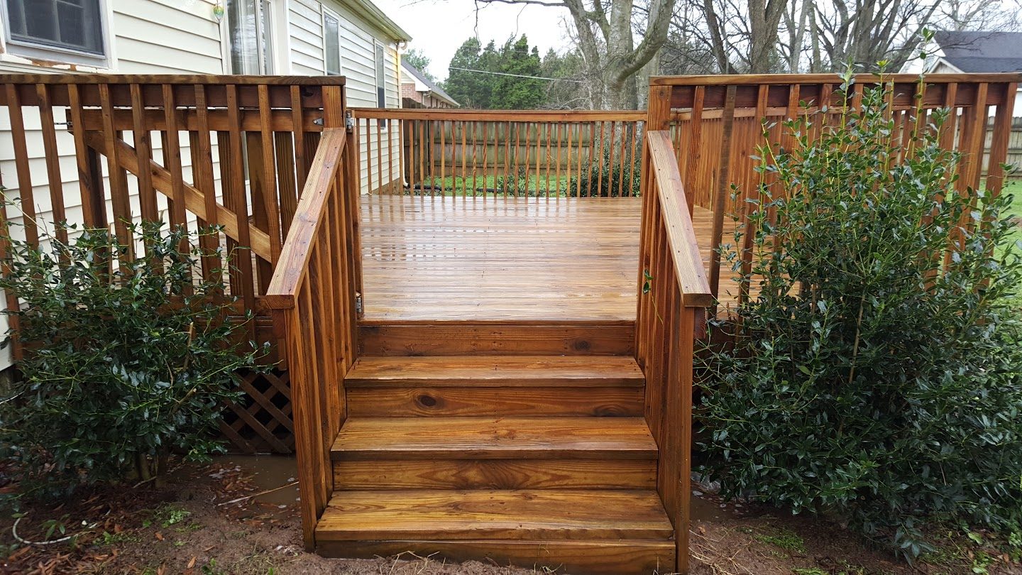 Restored wood deck and stairs after cleaning