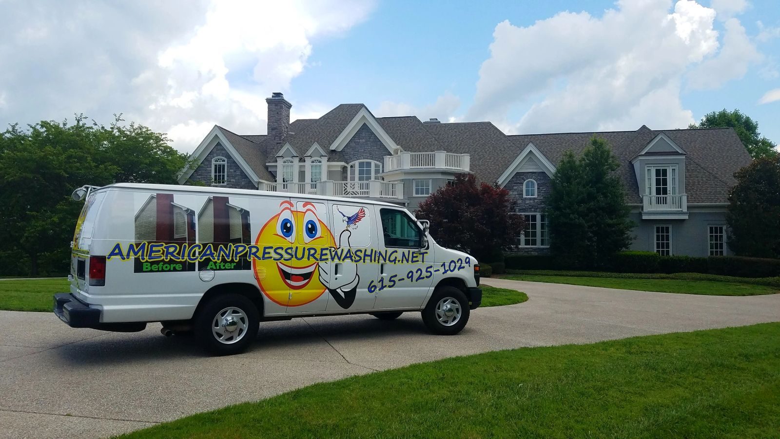 American Pressure Washing truck on a freshly cleaned driveway in Nolensville TN